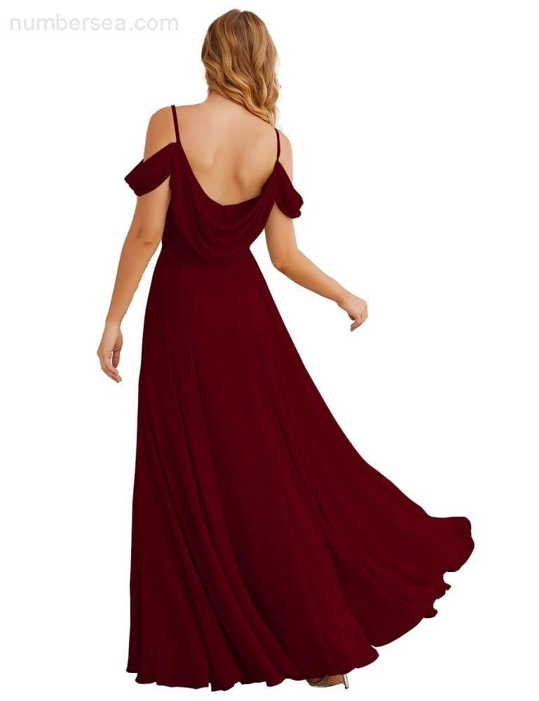 Baoleely Cold Shoulder Chiffon Bridesmaid Dresses Long Maxi Formal Prom Gowns for Women Party  SEA28059