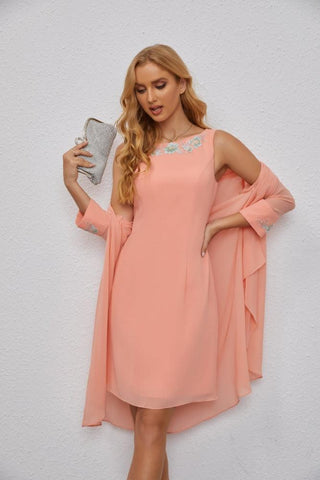 Vestido de noche corto bordado de dos piezas para mujer Sunderly, manga larga, estilo mamá, ideal para bodas, fiestas, uso diario y eventos especiales (SY28082) 