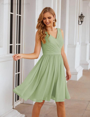 Vestidos de dama de honor Baoleely con escote en V, de gasa, cortos, hasta la rodilla, formales, para fiesta de graduación, SEA28062 