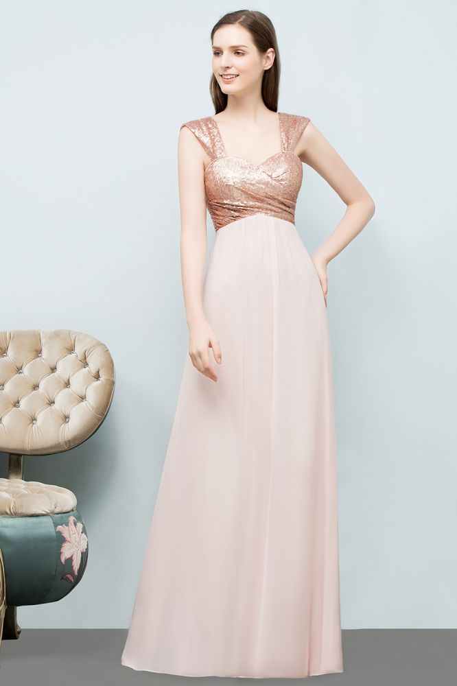 Vestidos de fiesta largos de gasa con lentejuelas, escote corazón y corte en A con hombros descubiertos