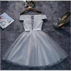 Robes de bal courtes en tulle gris à épaules dénudées, robes de soirée PD111