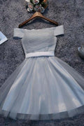 Robes de bal courtes en tulle gris à épaules dénudées, robes de soirée PD111