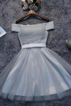 Robes de bal courtes en tulle gris à épaules dénudées, robes de soirée PD111