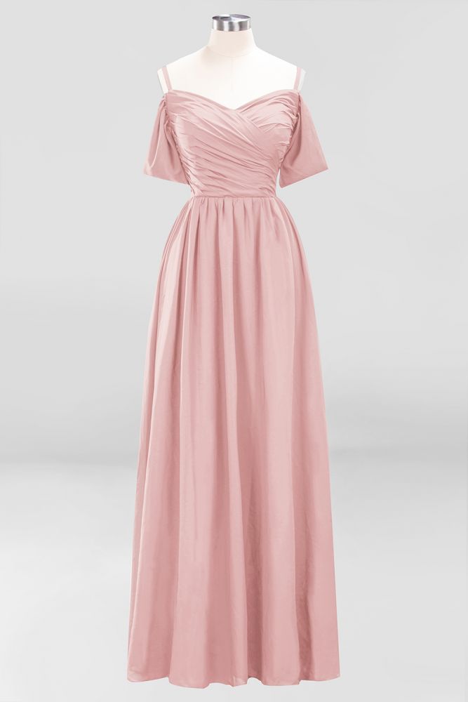 Vestido de dama de honor de gasa corte A con hombros descubiertos, vestido largo para invitada de boda