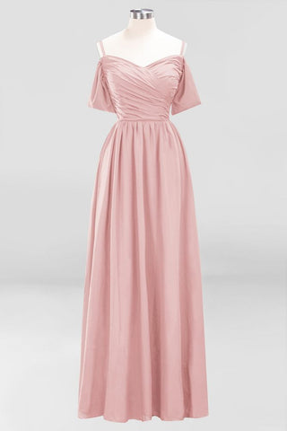 Off-the-Shoulder A-line Chiffon Bridesmaid Dress Floor-Length Wedding Guest Dress