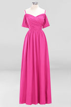 Vestido de dama de honor de gasa corte A con hombros descubiertos, vestido largo para invitada de boda