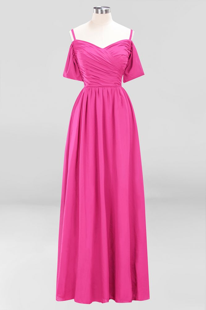 Vestido de dama de honor de gasa corte A con hombros descubiertos, vestido largo para invitada de boda