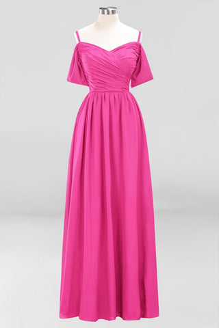 Off-the-Shoulder A-line Chiffon Bridesmaid Dress Floor-Length Wedding Guest Dress