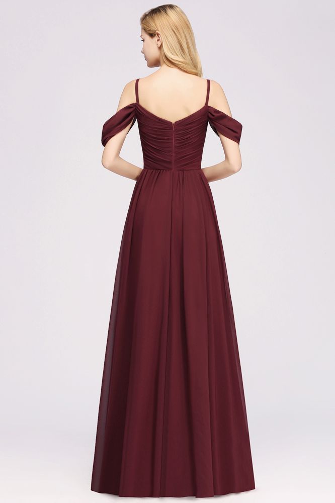 Vestido de dama de honor de gasa corte A con hombros descubiertos, vestido largo para invitada de boda