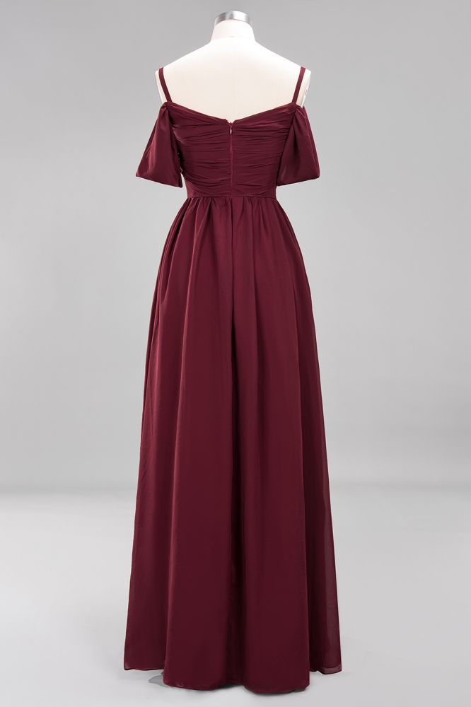 Vestido de dama de honor de gasa corte A con hombros descubiertos, vestido largo para invitada de boda