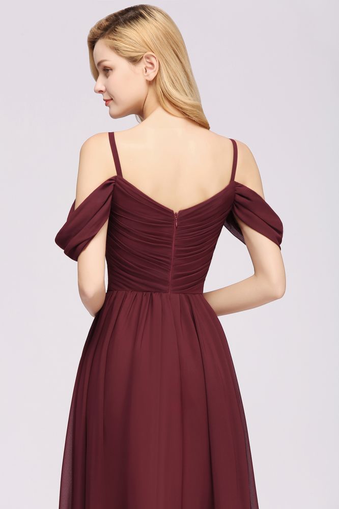 Vestido de dama de honor de gasa corte A con hombros descubiertos, vestido largo para invitada de boda