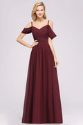 Vestido de dama de honor de gasa corte A con hombros descubiertos, vestido largo para invitada de boda