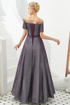 Off the Shoulder Aline Evening Swing Dress Beading sequins Lace-up Party Dress