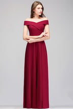 Robe de soirée bordeaux longue à épaules dénudées