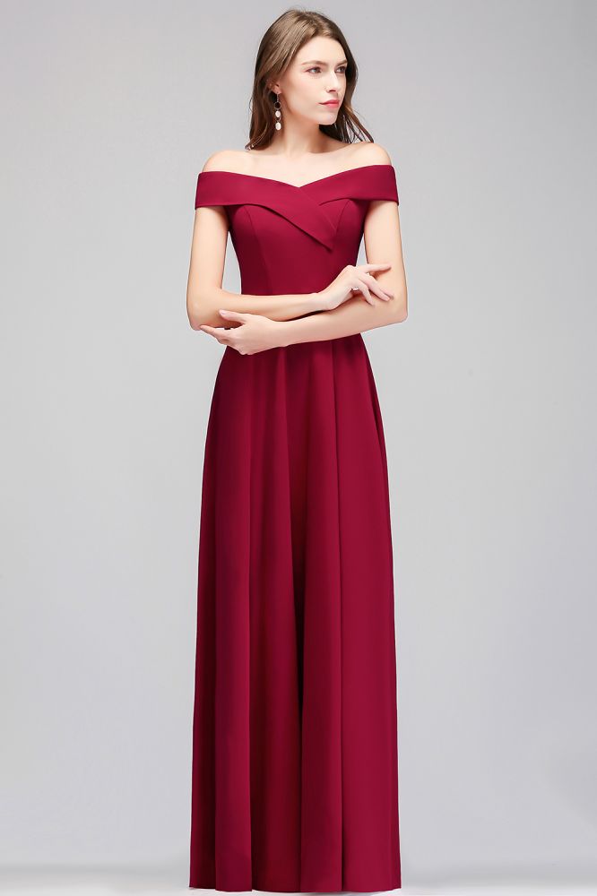 Robe de soirée bordeaux longue à épaules dénudées