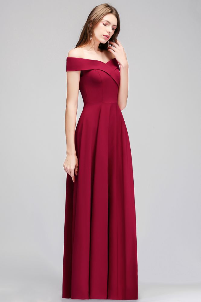 Robe de soirée bordeaux longue à épaules dénudées