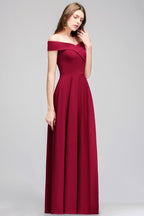 Robe de soirée bordeaux longue à épaules dénudées
