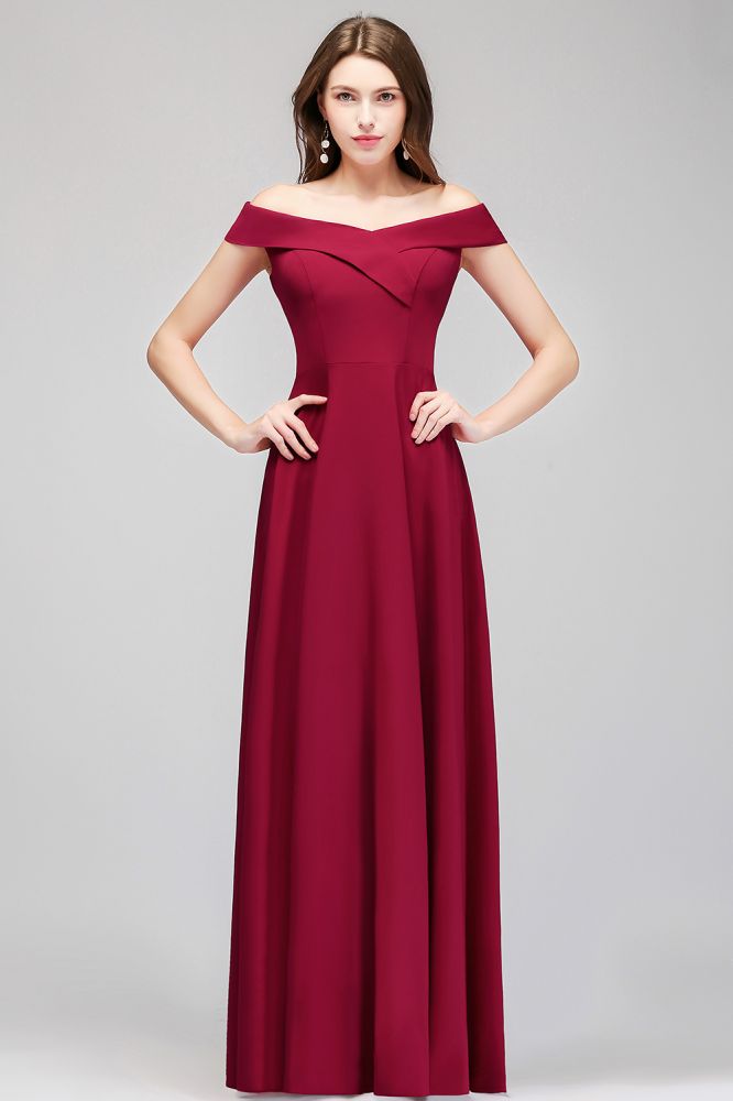 Robe de soirée bordeaux longue à épaules dénudées