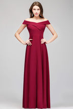 Robe de soirée bordeaux longue à épaules dénudées