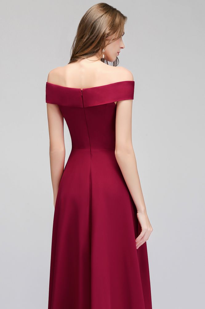 Robe de soirée bordeaux longue à épaules dénudées