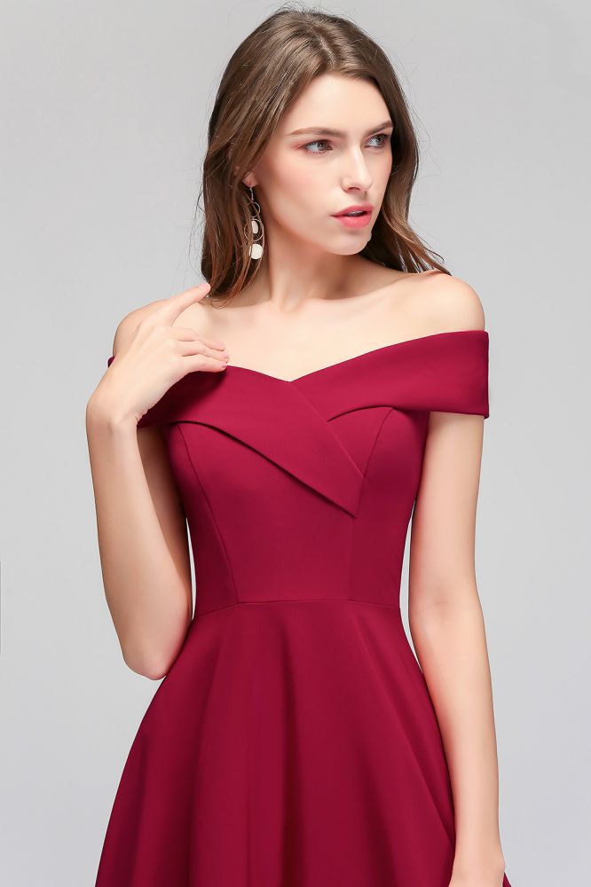 Robe de soirée bordeaux longue à épaules dénudées