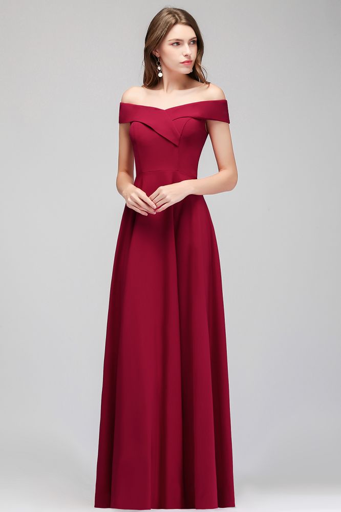 Robe de soirée bordeaux longue à épaules dénudées