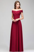 Robe de soirée bordeaux longue à épaules dénudées