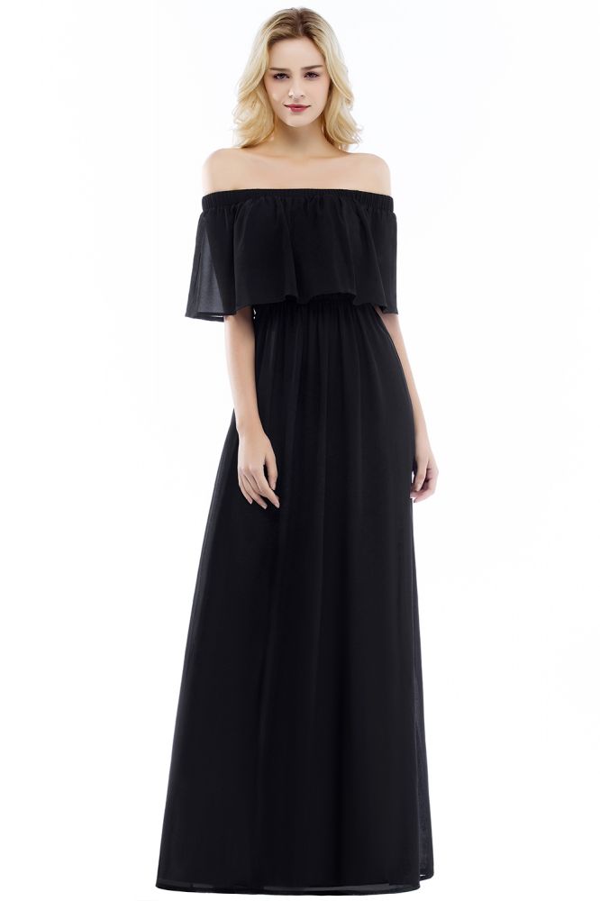 Robe de soirée longue en mousseline à épaules dénudées, sans manches, pour bal de promo