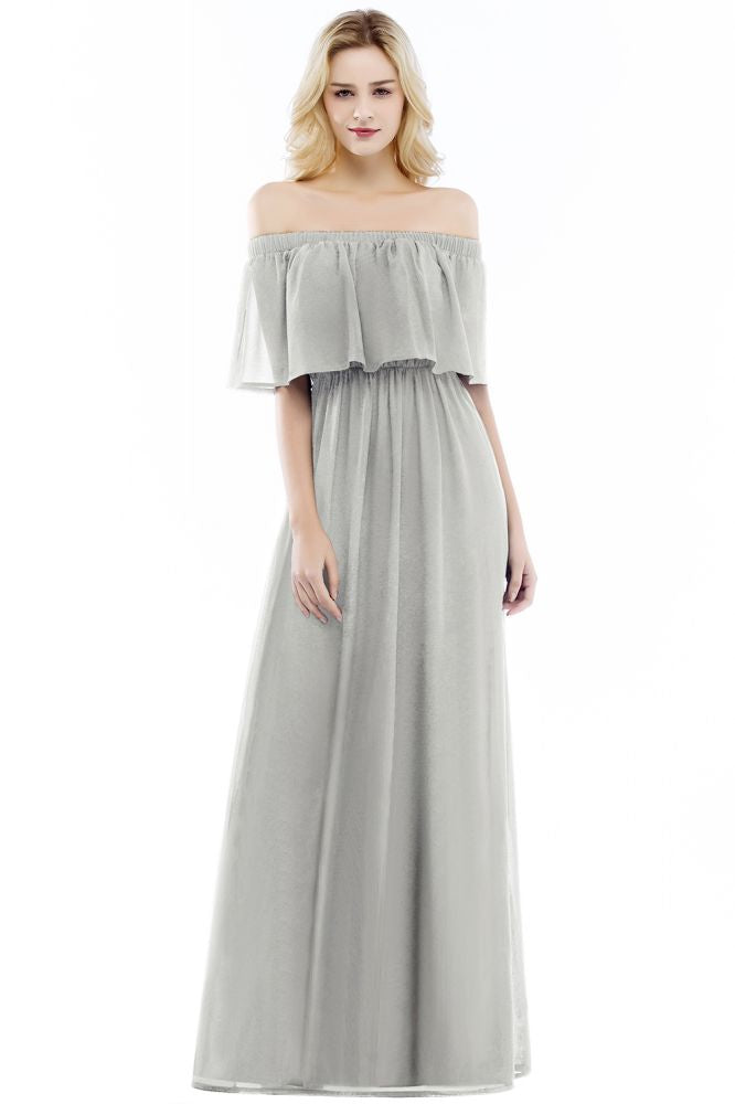Robe de soirée longue en mousseline à épaules dénudées, sans manches, pour bal de promo