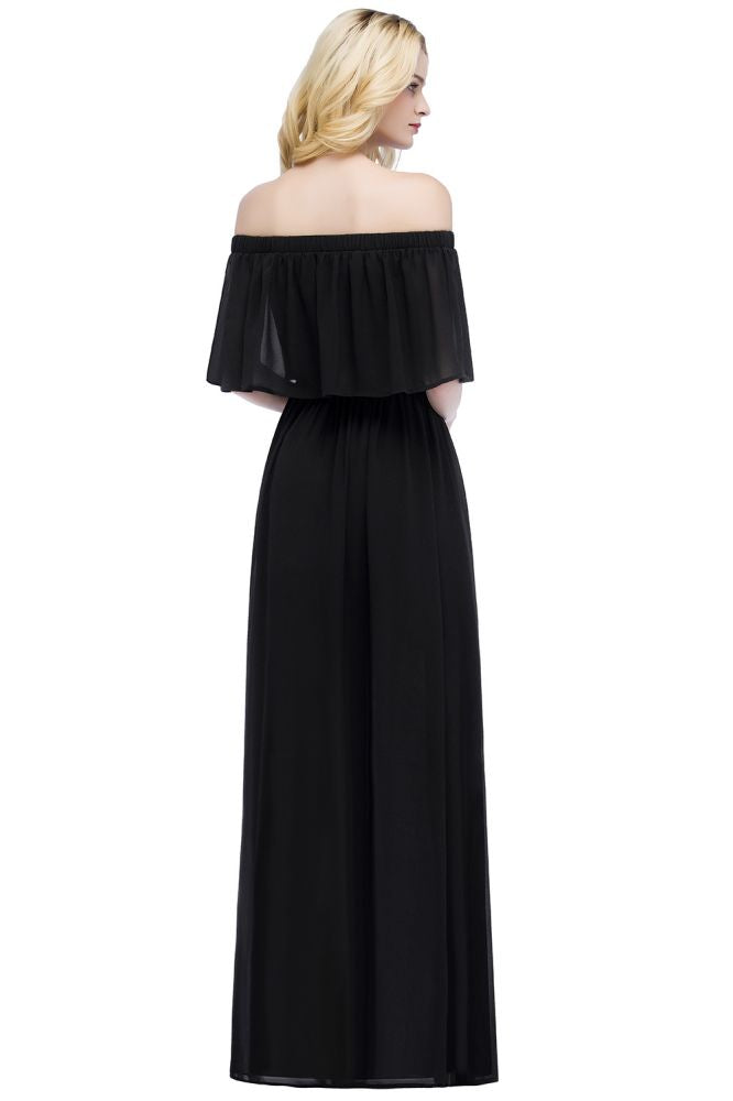 Robe de soirée longue en mousseline à épaules dénudées, sans manches, pour bal de promo