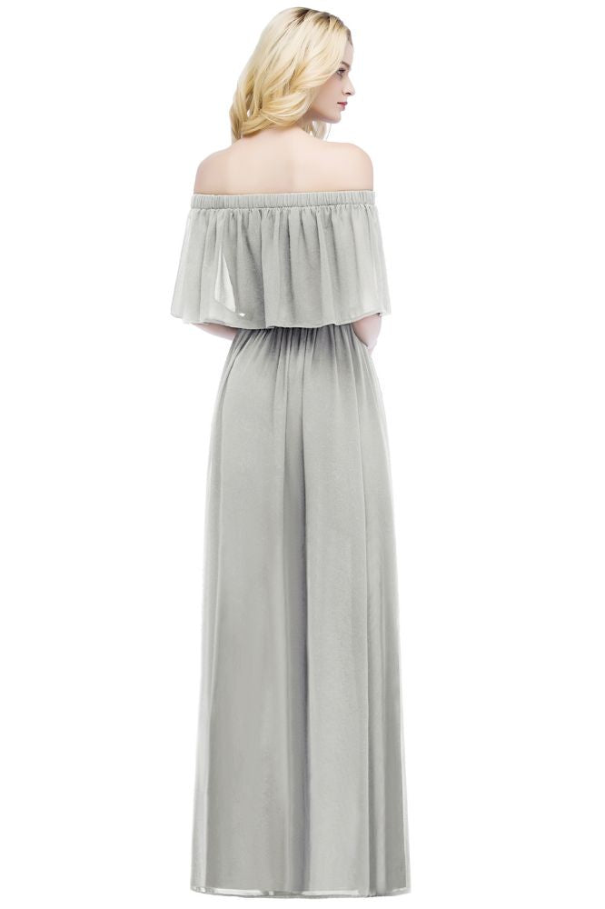 Robe de soirée longue en mousseline à épaules dénudées, sans manches, pour bal de promo