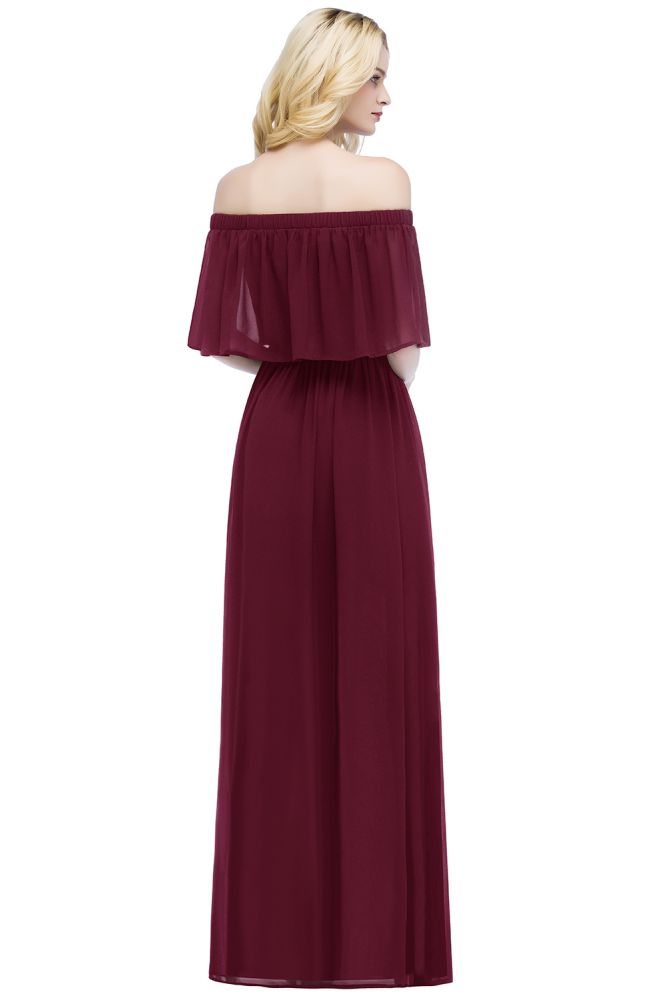 Robe de soirée longue en mousseline à épaules dénudées, sans manches, pour bal de promo