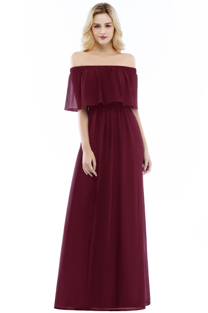 Robe de soirée longue en mousseline à épaules dénudées, sans manches, pour bal de promo