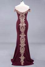 Robe de soirée sirène à épaules dénudées et appliques dorées