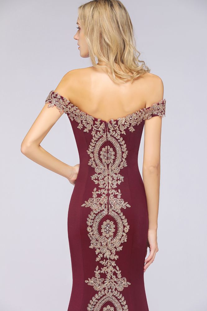 Robe de soirée sirène à épaules dénudées et appliques dorées
