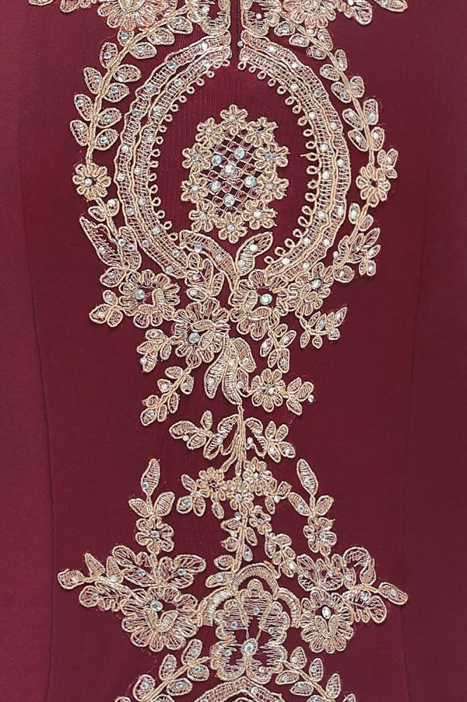 Robe de soirée sirène à épaules dénudées et appliques dorées