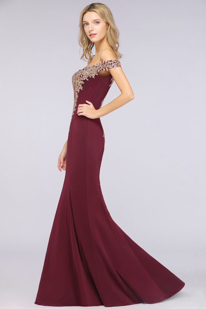 Robe de soirée sirène à épaules dénudées et appliques dorées