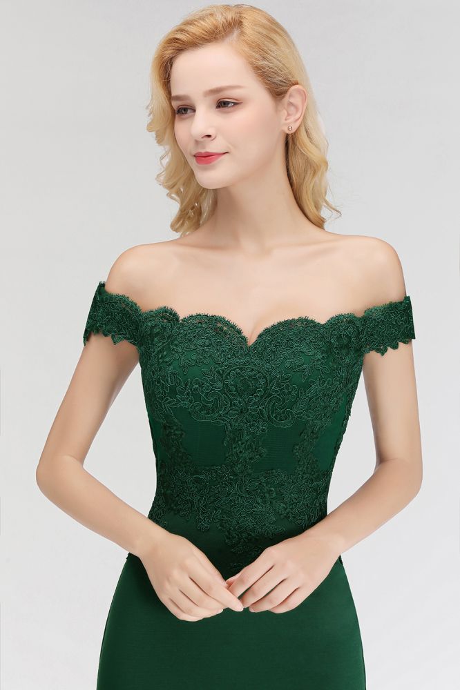 Robe de bal sirène longue en satin à épaules dénudées et appliques, robes de demoiselle d'honneur