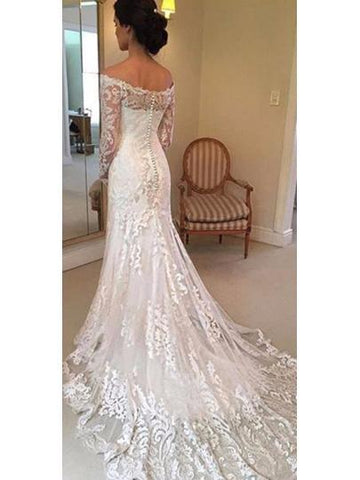 Vestido de novia de encaje con hombros descubiertos y mangas largas WD137 