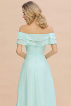 Robe de demoiselle d'honneur mini-verte à épaules dénudées et fente sur le devant, coupe trapèze, robe de mariée de plage