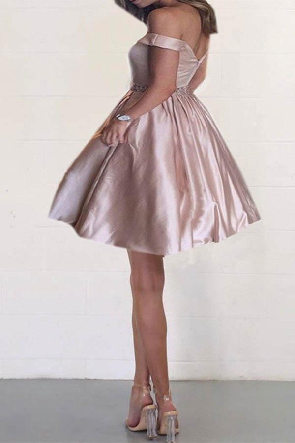 Robe de bal de promo en satin à épaules dénudées et perles, avec poche PD167
