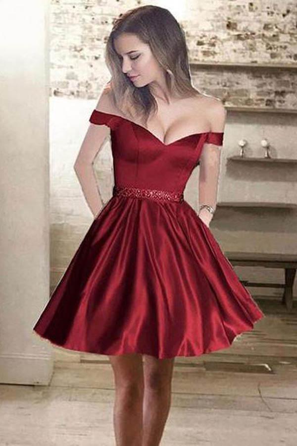 Robe de bal de promo en satin à épaules dénudées et perles, avec poche PD167