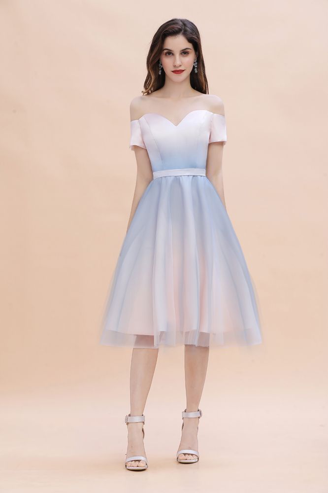 Robe de soirée courte mini à épaules dénudées et décolleté en cœur dégradé, coupe trapèze