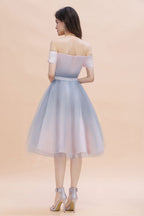 Robe de soirée courte mini à épaules dénudées et décolleté en cœur dégradé, coupe trapèze