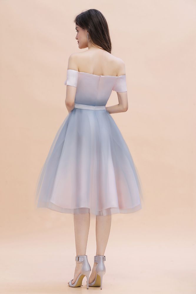 Robe de soirée courte mini à épaules dénudées et décolleté en cœur dégradé, coupe trapèze