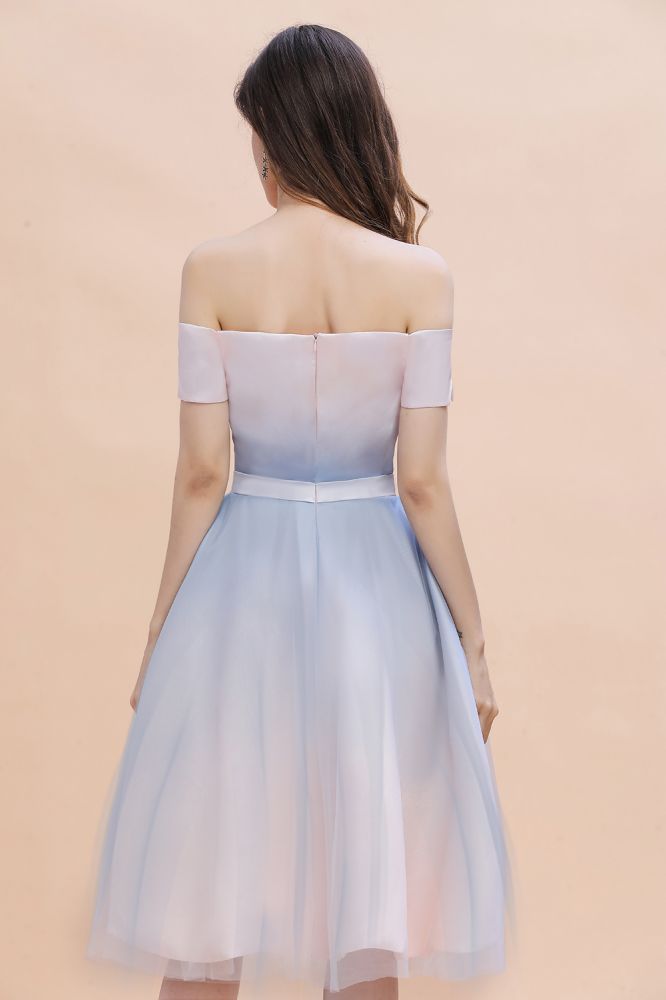 Robe de soirée courte mini à épaules dénudées et décolleté en cœur dégradé, coupe trapèze