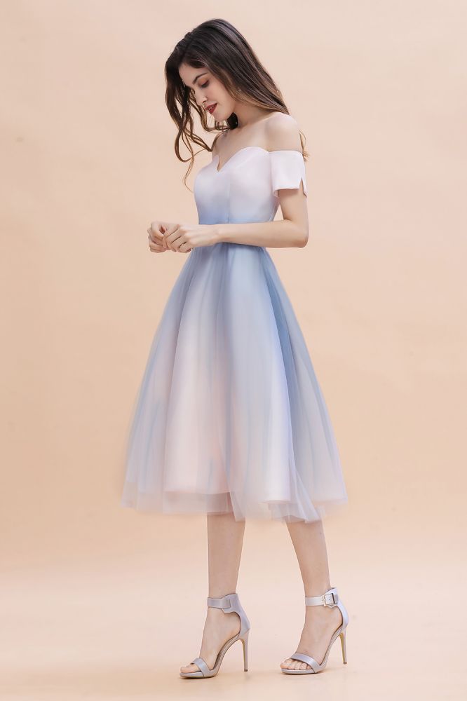 Robe de soirée courte mini à épaules dénudées et décolleté en cœur dégradé, coupe trapèze