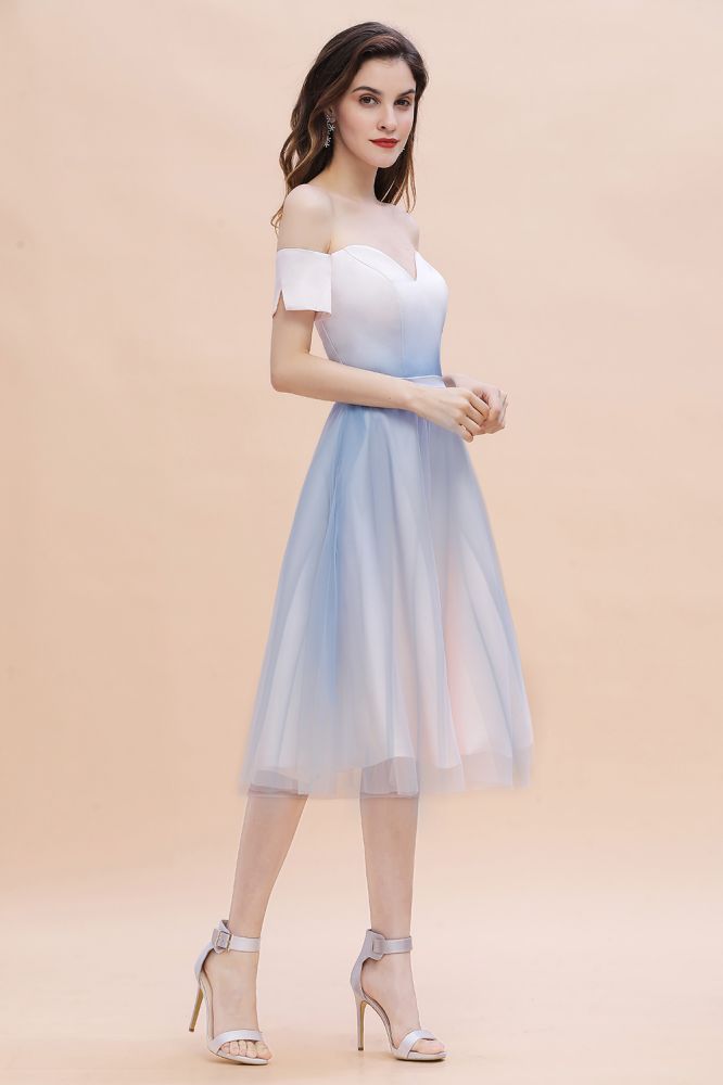 Robe de soirée courte mini à épaules dénudées et décolleté en cœur dégradé, coupe trapèze