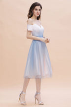Robe de soirée courte mini à épaules dénudées et décolleté en cœur dégradé, coupe trapèze