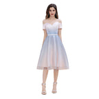 Robe de soirée courte mini à épaules dénudées et décolleté en cœur dégradé, coupe trapèze